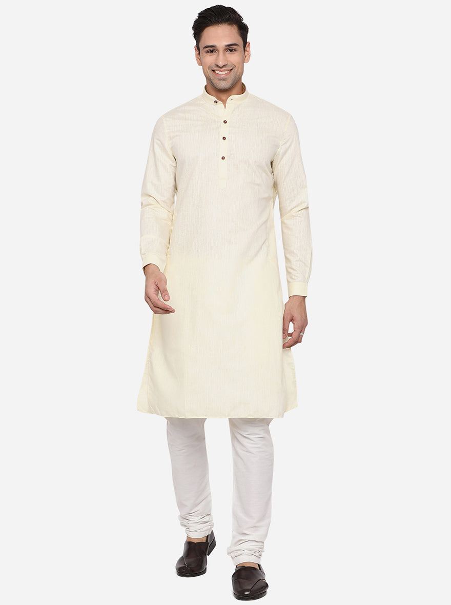 Cream Solid Regular Fit Modi Kurta | JadeBlue