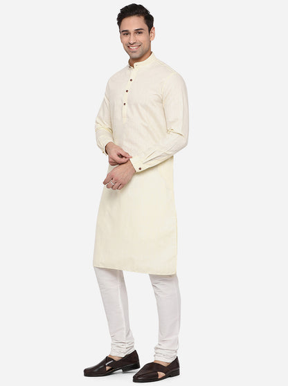 Cream Solid Regular Fit Modi Kurta | JadeBlue