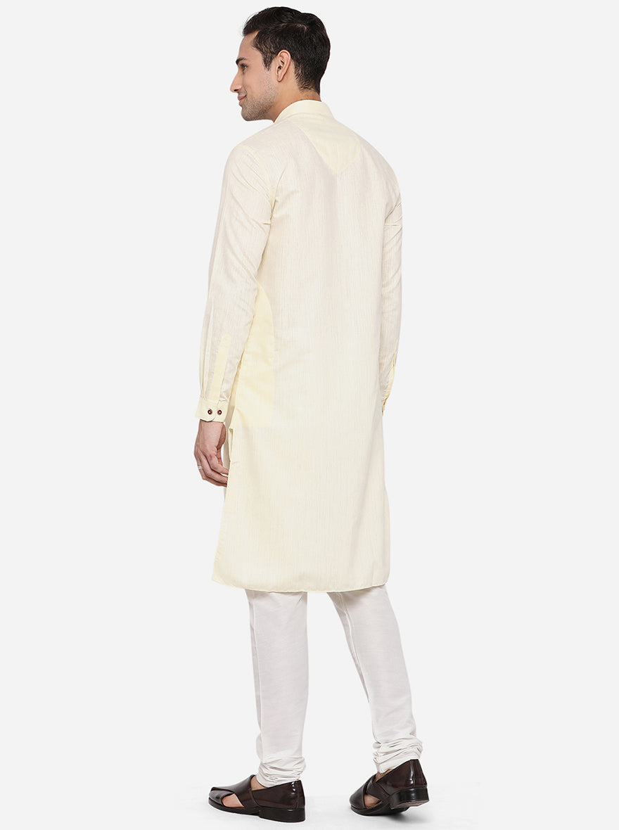 Cream Solid Regular Fit Modi Kurta | JadeBlue