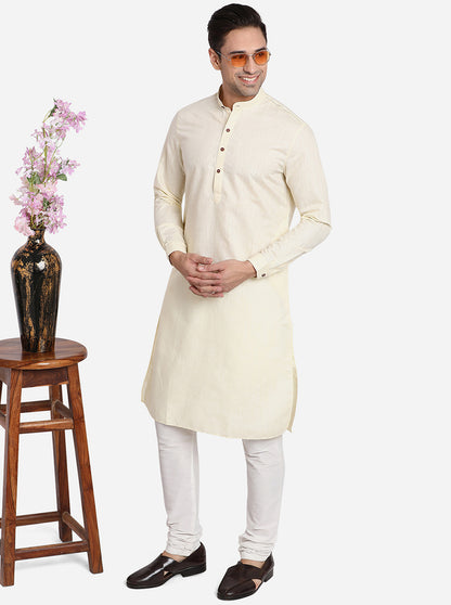 Cream Solid Regular Fit Modi Kurta | JadeBlue