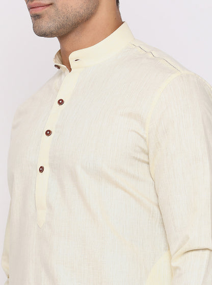 Cream Solid Regular Fit Modi Kurta | JadeBlue