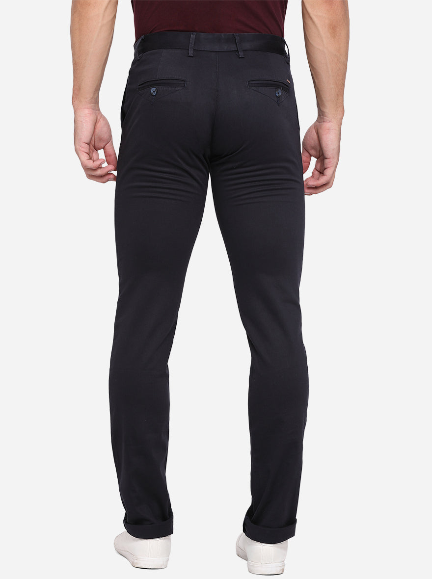 Navy Blue Solid Super Slim Fit Casual Trouser | Greenfibre