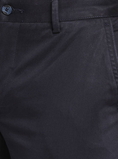 Navy Blue Solid Super Slim Fit Casual Trouser | Greenfibre