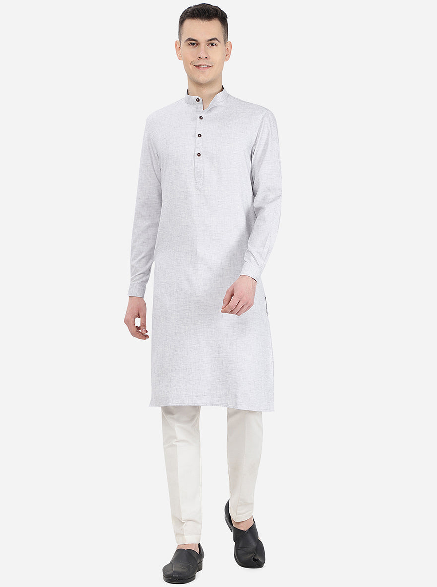 Light Grey Self Textured Regular Fit Modi Kurta | JadeBlue
