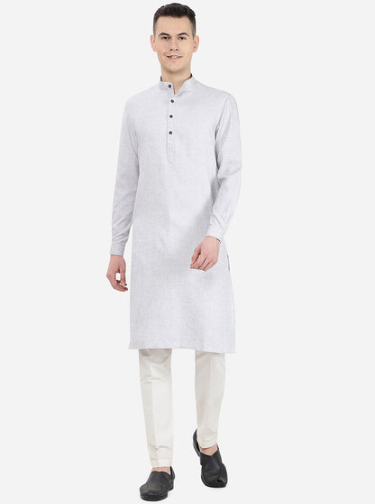 Light Grey Self Textured Regular Fit Modi Kurta | JadeBlue