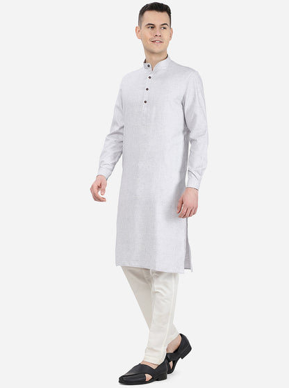 Light Grey Self Textured Regular Fit Modi Kurta | JadeBlue