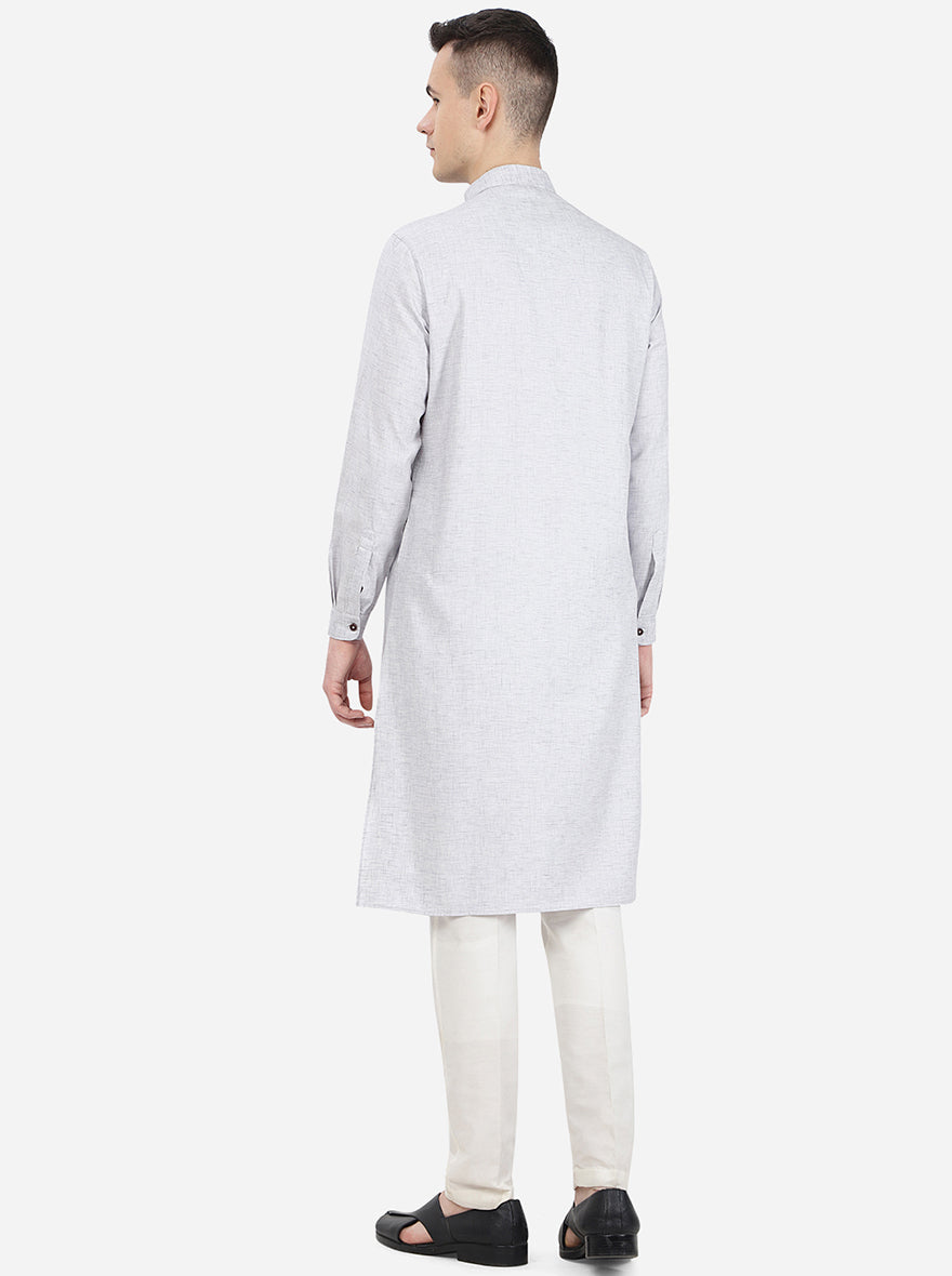 Light Grey Self Textured Regular Fit Modi Kurta | JadeBlue