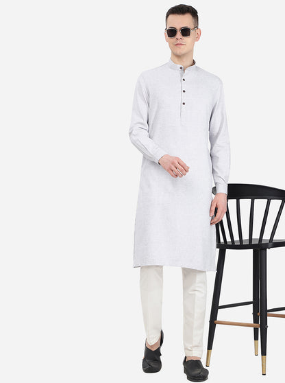 Light Grey Self Textured Regular Fit Modi Kurta | JadeBlue