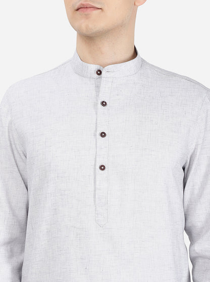 Light Grey Self Textured Regular Fit Modi Kurta | JadeBlue