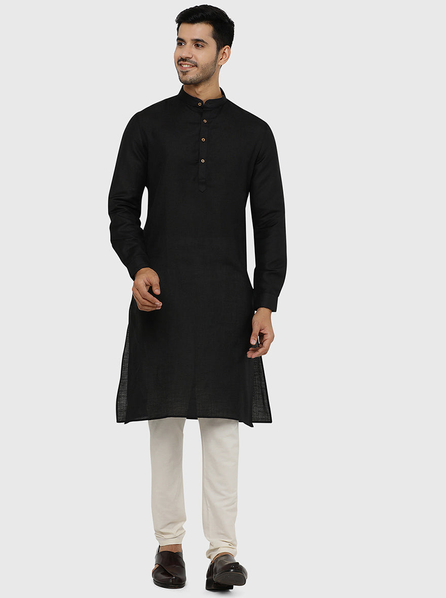 Black Solid Regular Fit Modi Kurta | JadeBlue