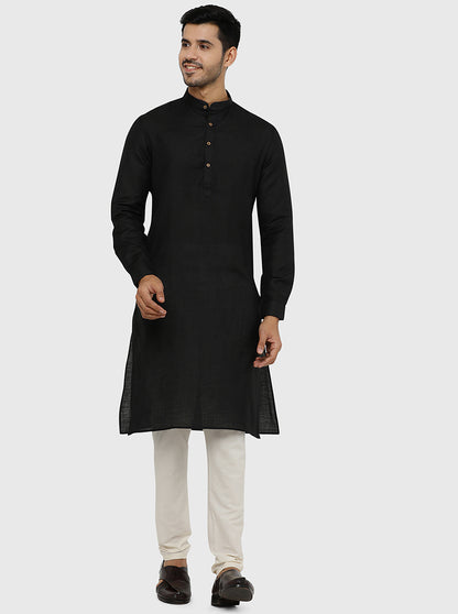 Black Solid Regular Fit Modi Kurta | JadeBlue