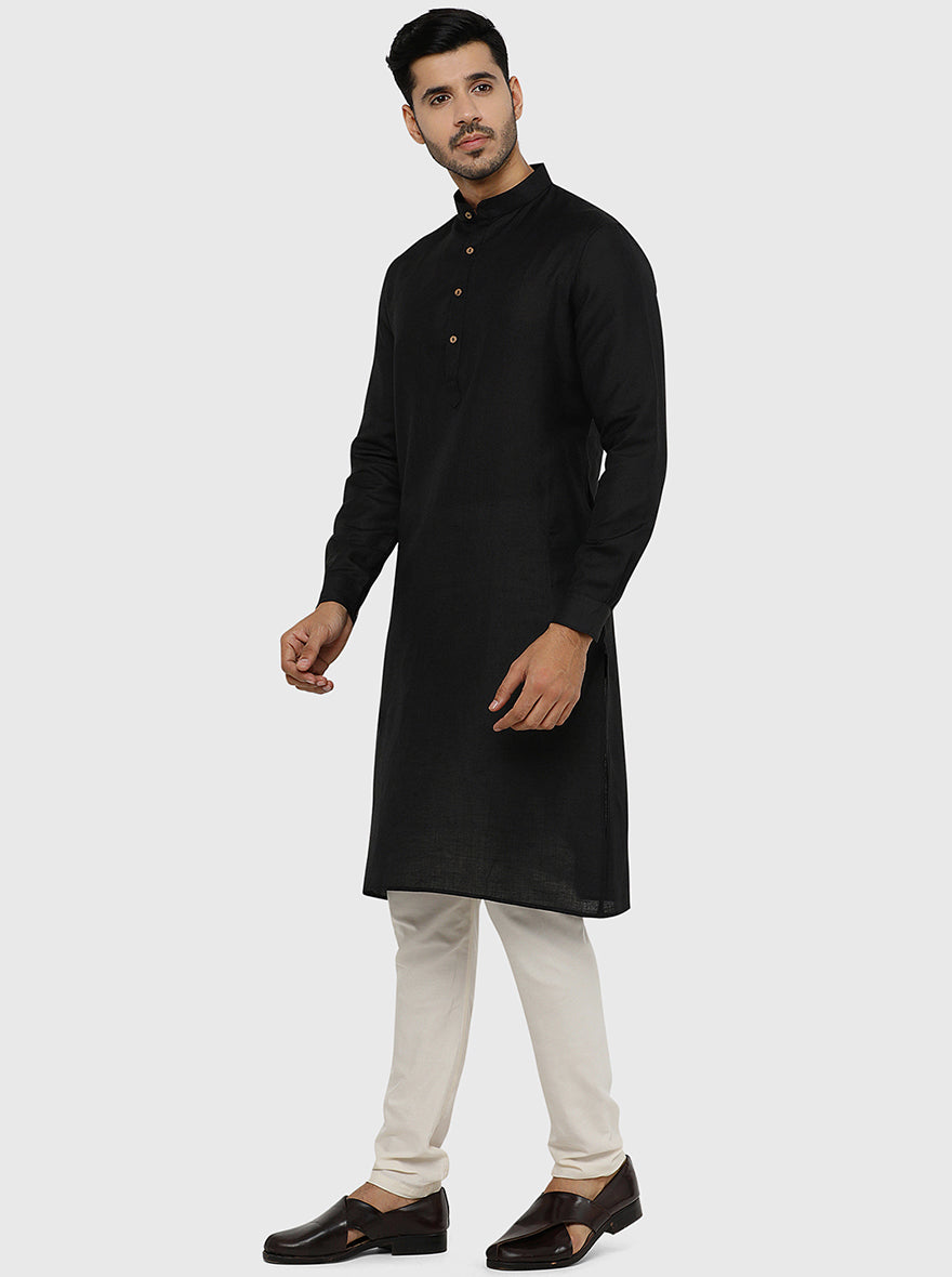 Black Solid Regular Fit Modi Kurta | JadeBlue