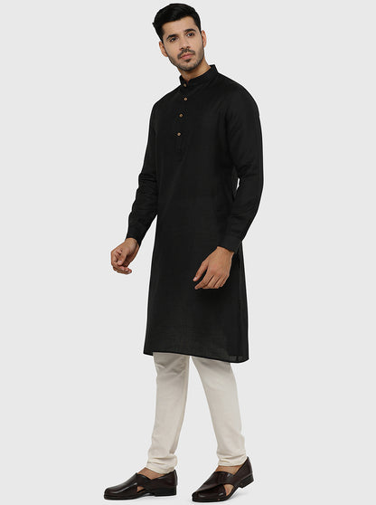 Black Solid Regular Fit Modi Kurta | JadeBlue