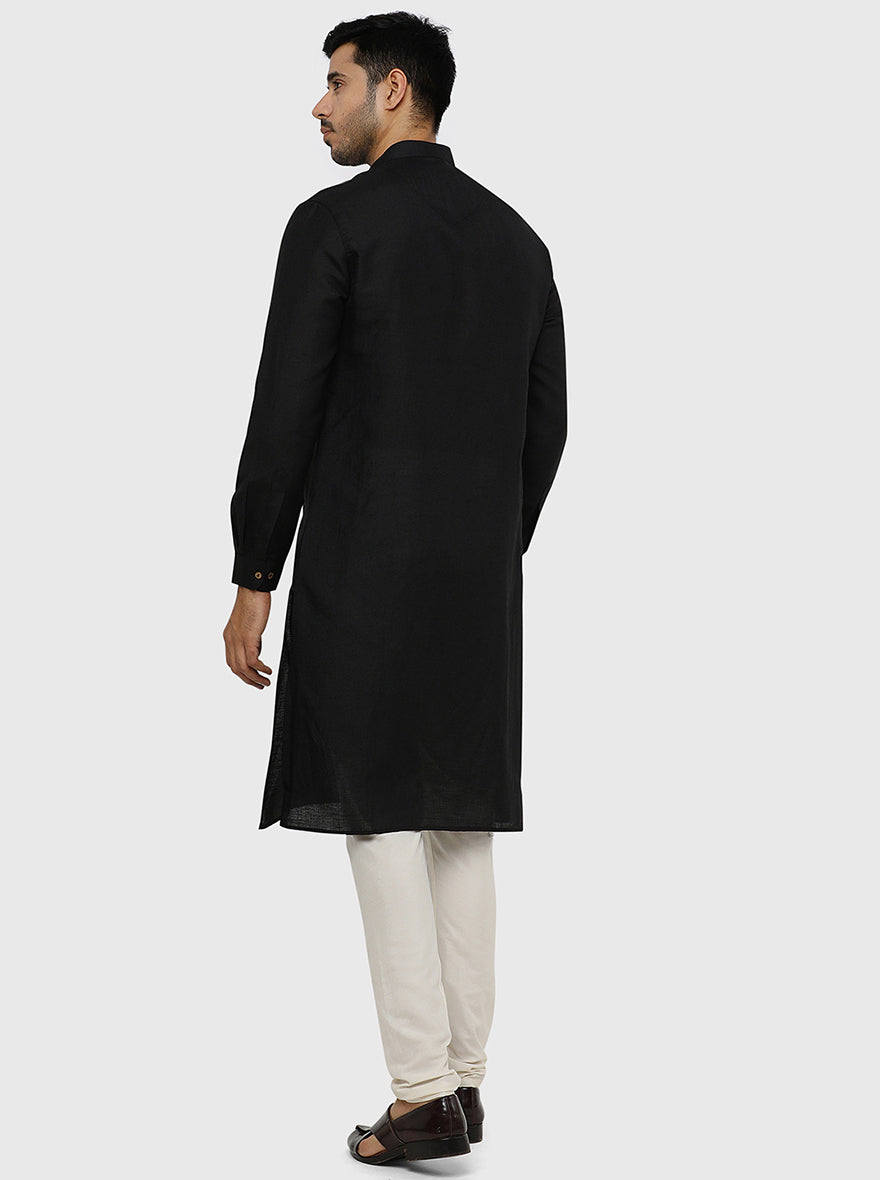 Black Solid Regular Fit Modi Kurta | JadeBlue