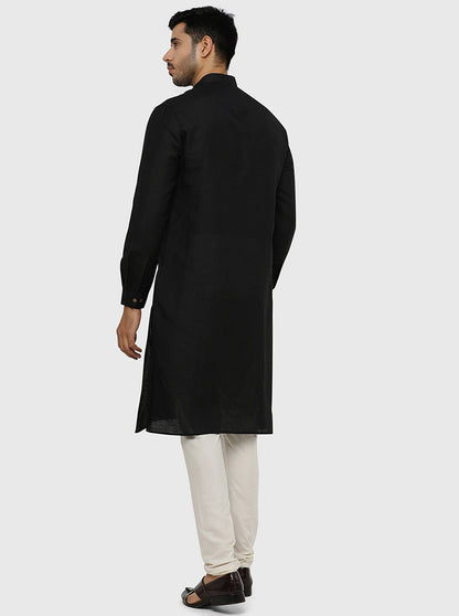 Black Solid Regular Fit Modi Kurta | JadeBlue
