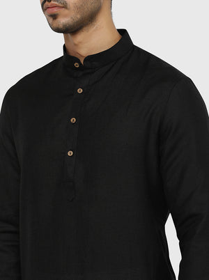 Black Solid Regular Fit Modi Kurta | JadeBlue