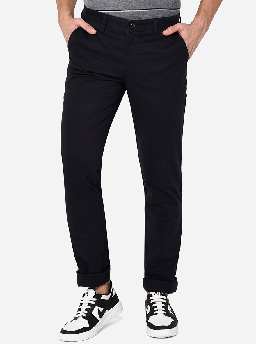 Navy Blue Washed Uno Fit Casual Trouser | JadeBlue
