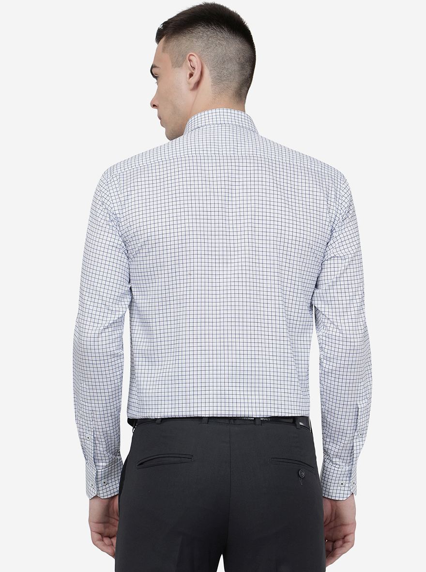 White & Blue Checked Regular Fit Formal Shirt | JadeBlue