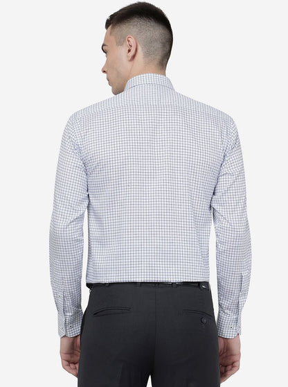 White & Blue Checked Regular Fit Formal Shirt | JadeBlue