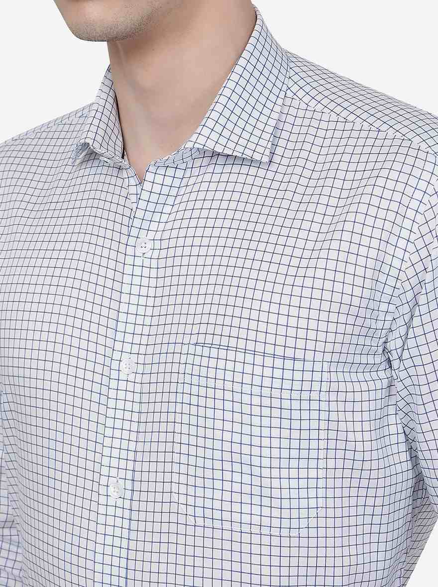 White & Blue Checked Regular Fit Formal Shirt | JadeBlue