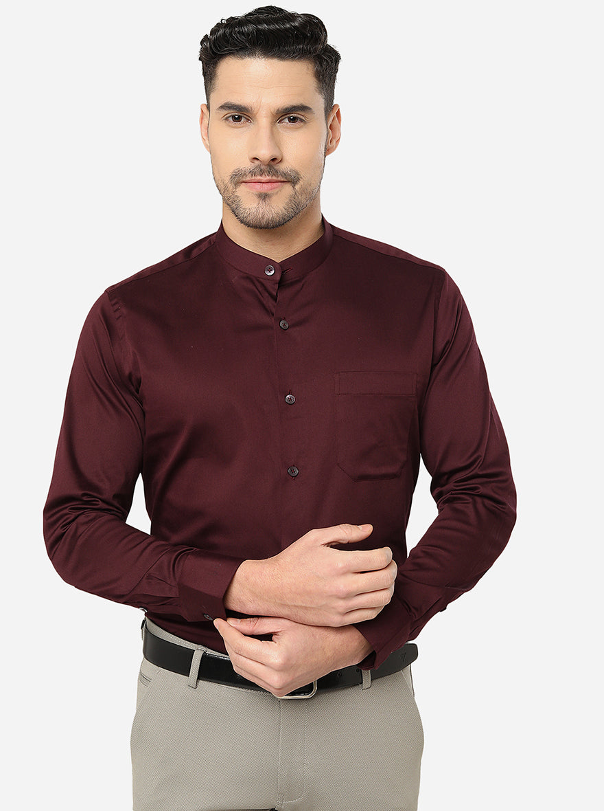 Maroon Solid Slim Fit Formal Shirt | Metal