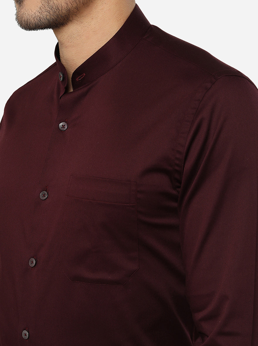 Maroon Solid Slim Fit Formal Shirt | Metal