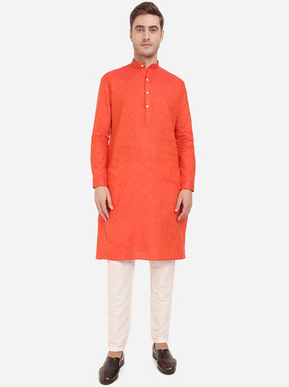 Rust Self Textured Regular Fit Modi Kurta | JadeBlue