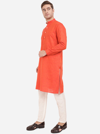 Rust Self Textured Regular Fit Modi Kurta | JadeBlue