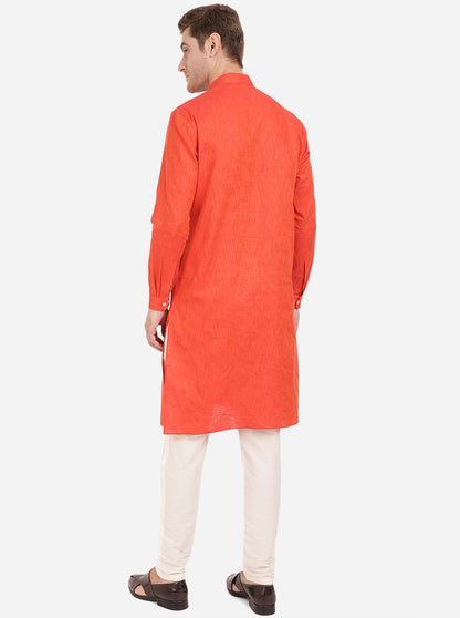 Rust Self Textured Regular Fit Modi Kurta | JadeBlue