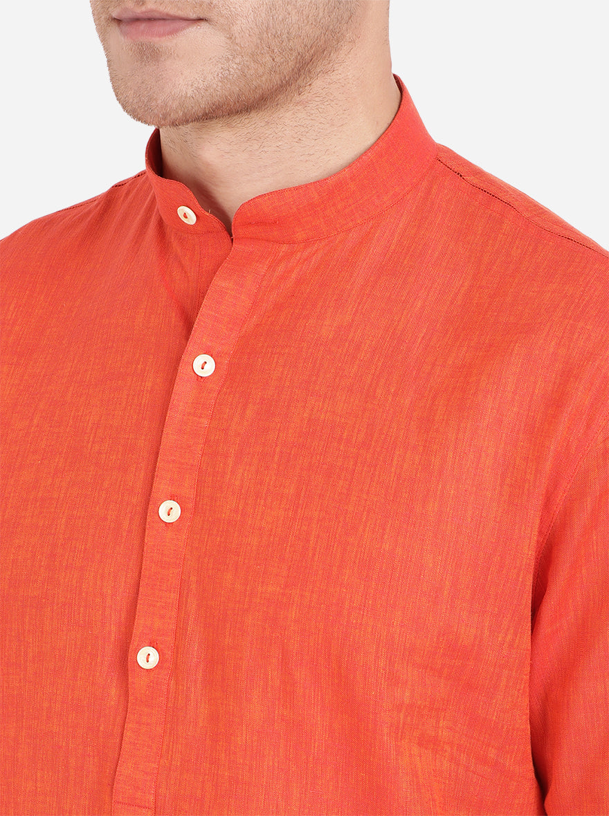 Rust Self Textured Regular Fit Modi Kurta | JadeBlue