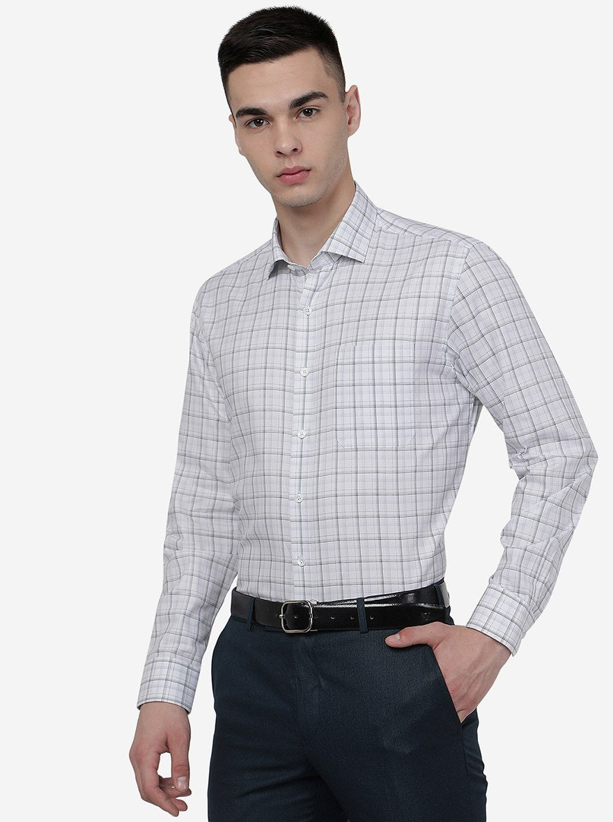 White & Black Checked Regular Fit Formal Shirt | JadeBlue