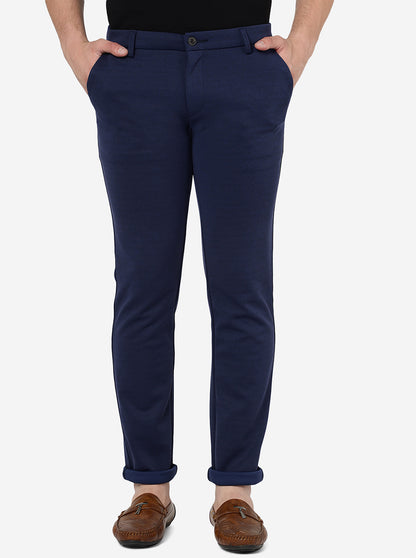 Navy Blue Solid Venice Fit Casual Trouser | JadeBlue