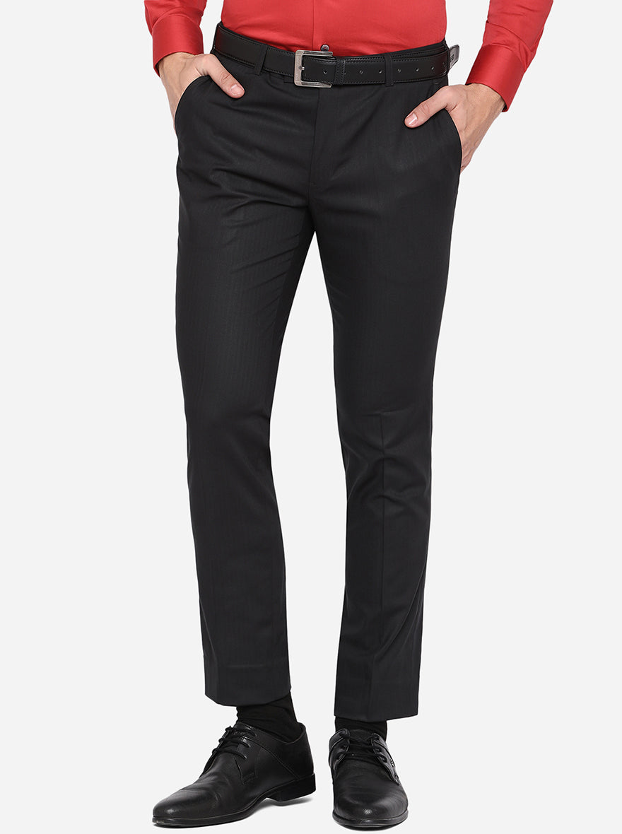 Black Solid Super Slim Fit Formal Trouser | JadeBlue