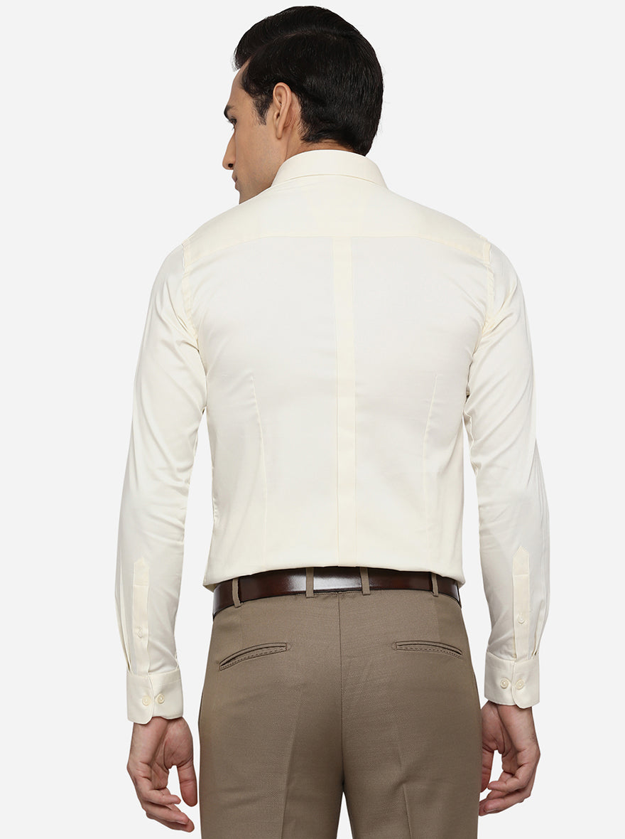 Cream Solid Slim Fit Formal Shirt | JadeBlue Youth