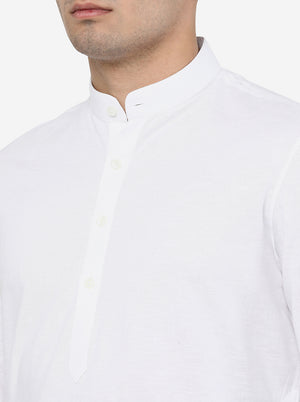 White Self Textured Regular Fit Modi Kurta | Modi Kurta