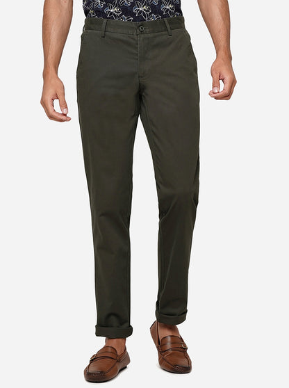 Dark Olive Solid Uno Fit Casual Trouser | JadeBlue
