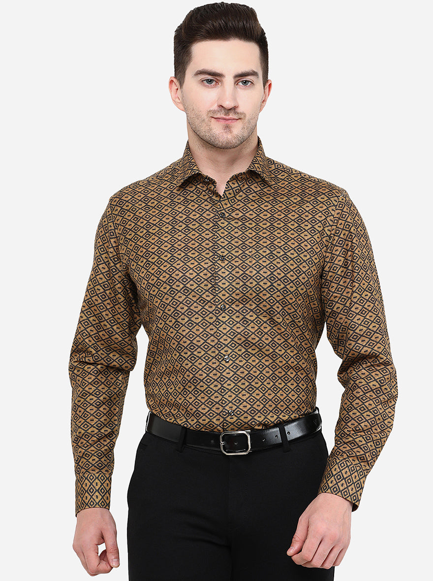 Brown Printed Slim Fit Party Wear Shirt | Greenfibre