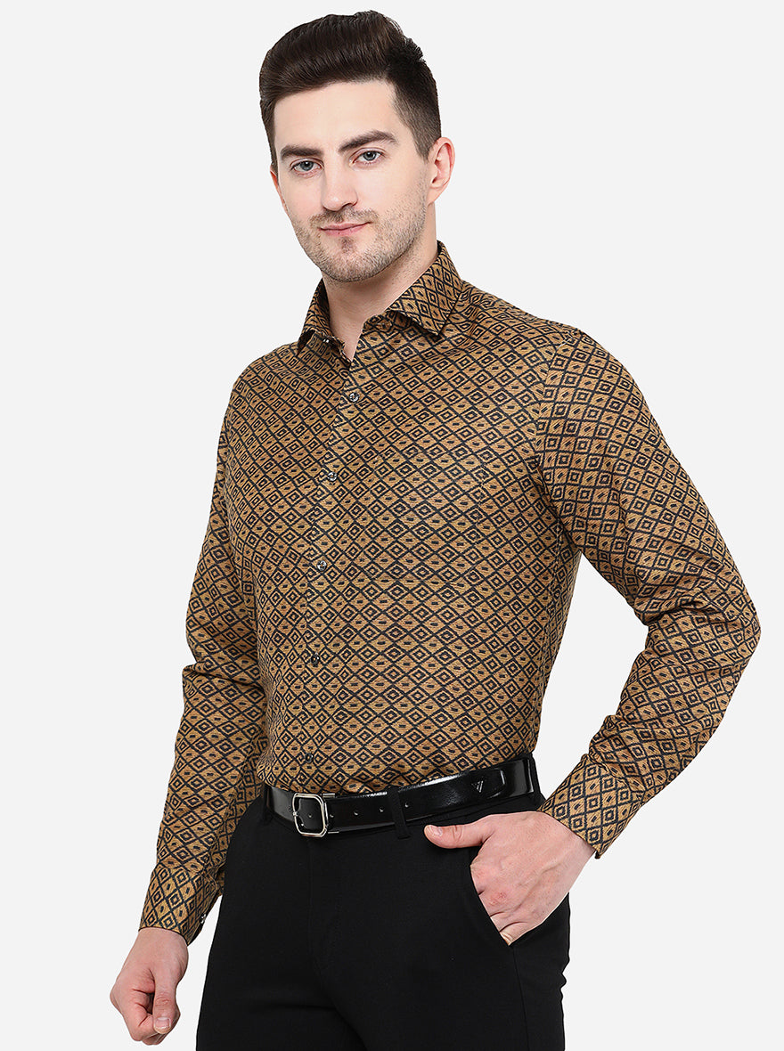 Brown Printed Slim Fit Party Wear Shirt | Greenfibre