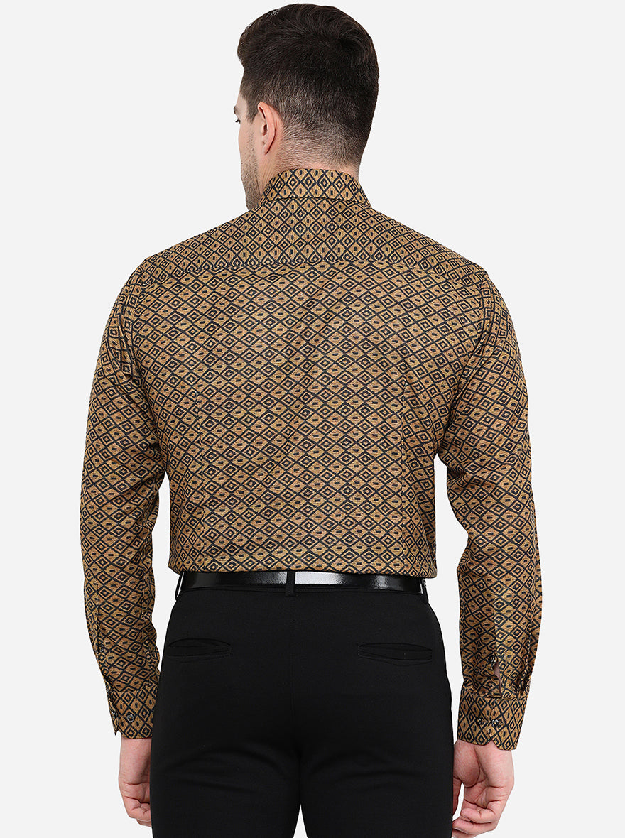 Brown Printed Slim Fit Party Wear Shirt | Greenfibre