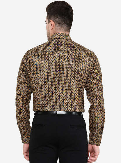 Brown Printed Slim Fit Party Wear Shirt | Greenfibre