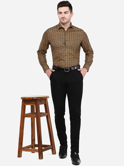 Brown Printed Slim Fit Party Wear Shirt | Greenfibre
