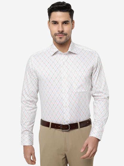White Printed Slim Fit Formal Shirt | Metal
