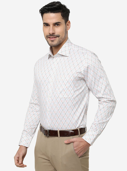 White Printed Slim Fit Formal Shirt | Metal