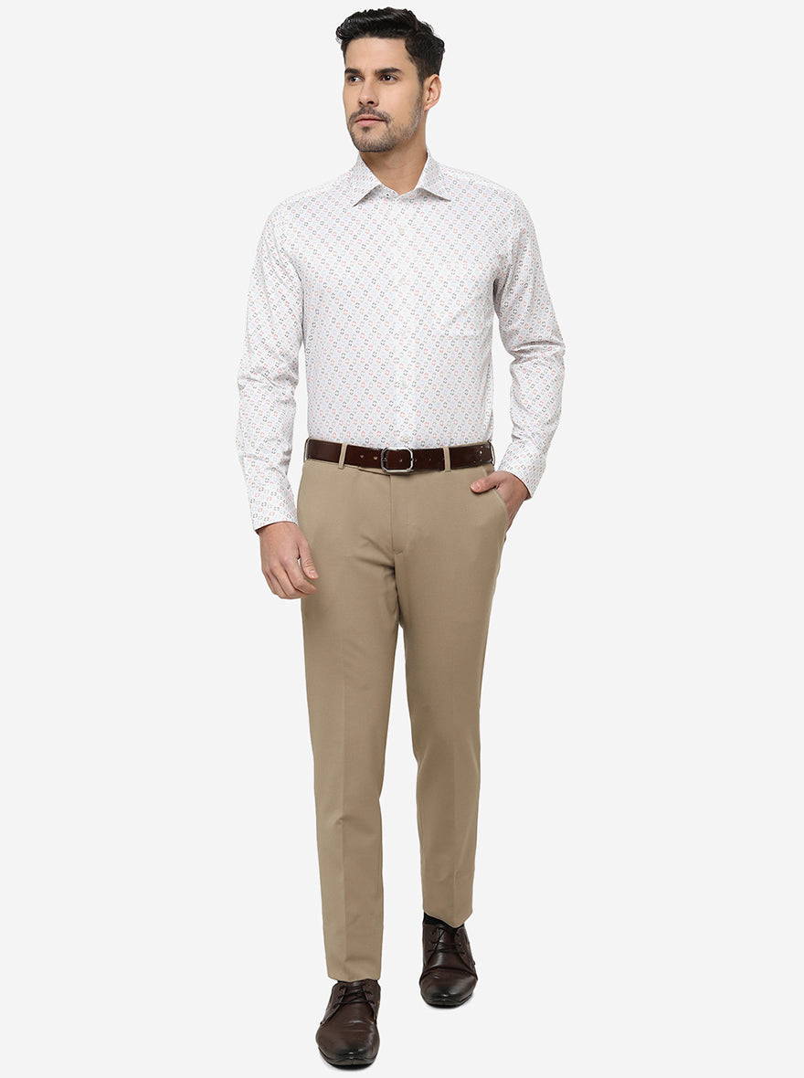 White Printed Slim Fit Formal Shirt | Metal