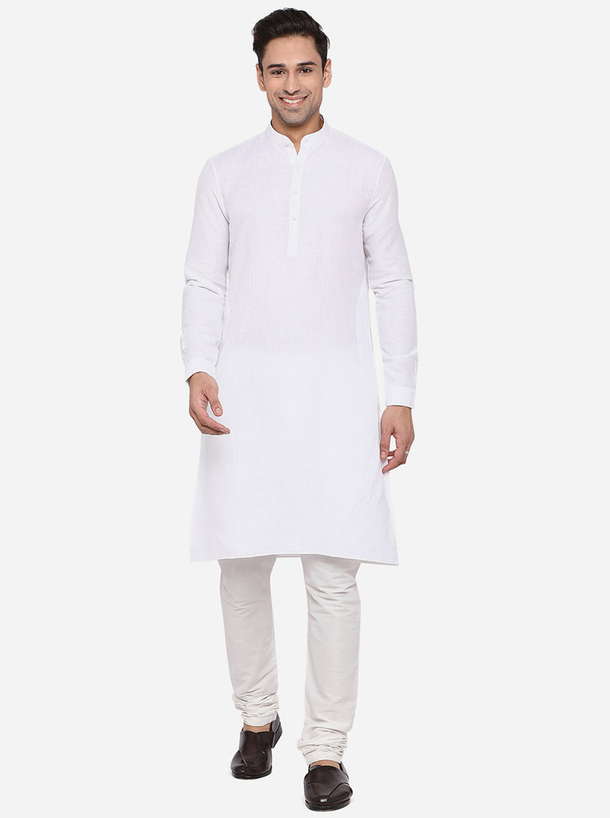White Solid Regular Fit Modi Kurta | JadeBlue