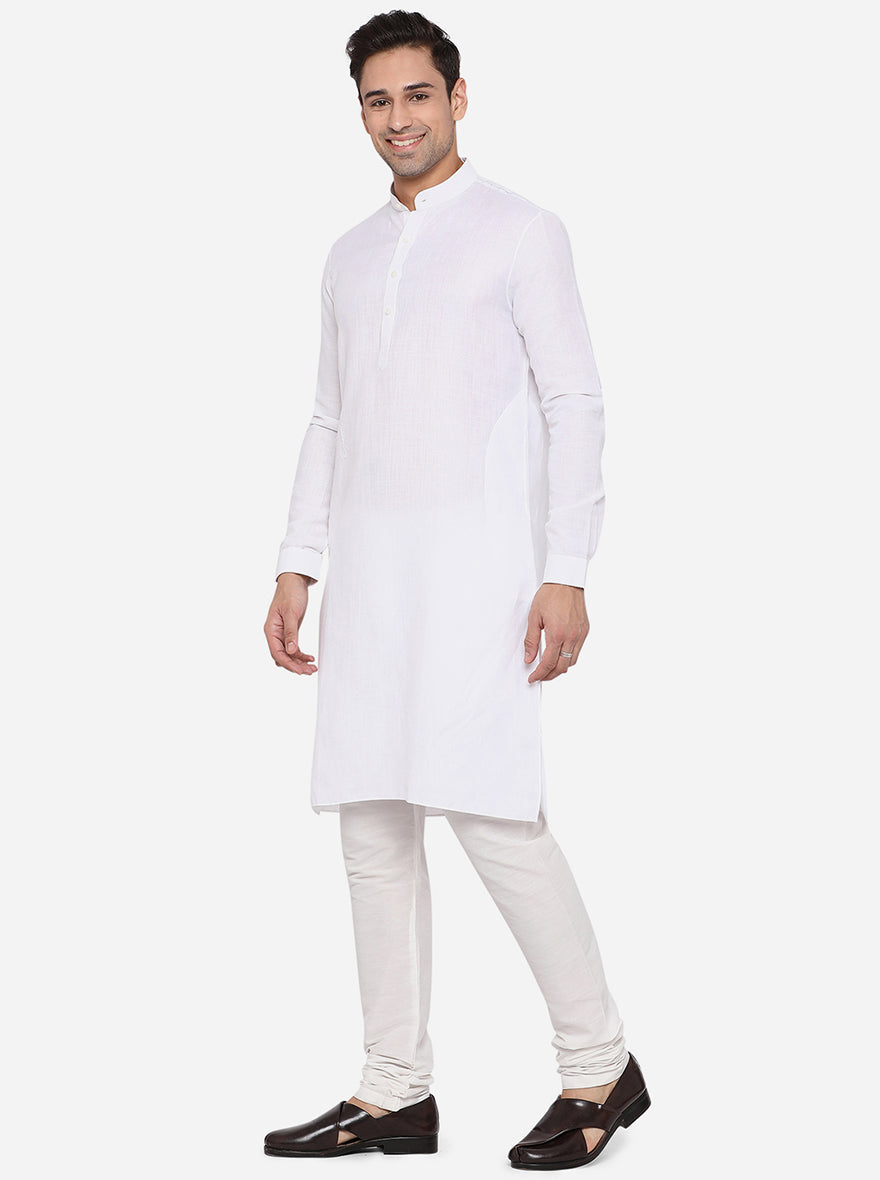 White Solid Regular Fit Modi Kurta | JadeBlue