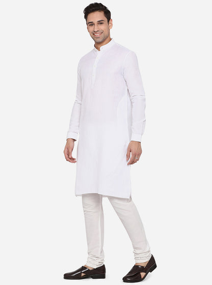 White Solid Regular Fit Modi Kurta | JadeBlue