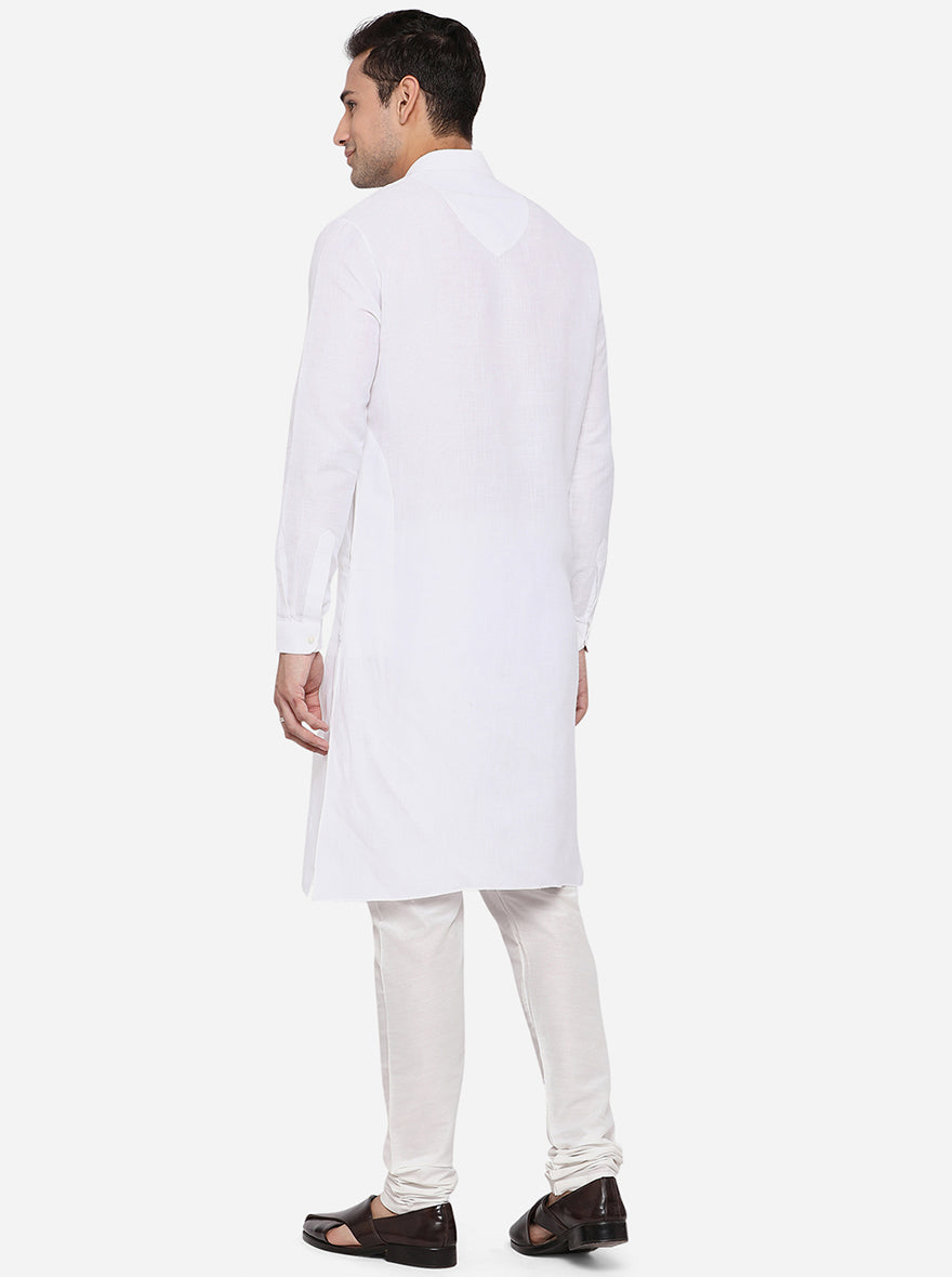 White Solid Regular Fit Modi Kurta | JadeBlue
