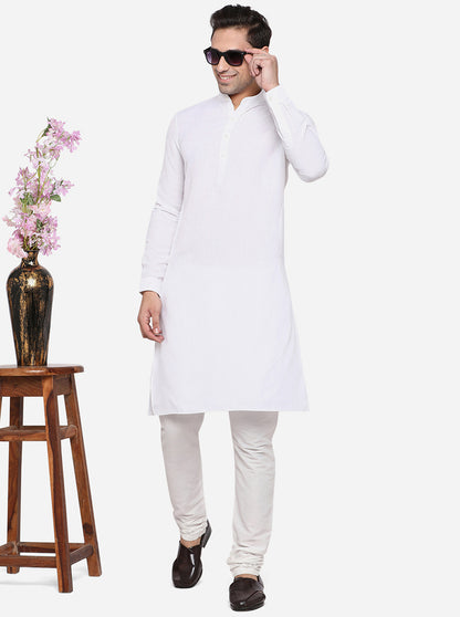 White Solid Regular Fit Modi Kurta | JadeBlue