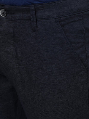 Navy Blue Solid Neo Fit Casual Trouser | Greenfibre